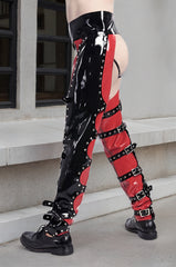Men Buckled Latex Pants Bronco Chaps