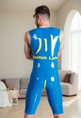 Men Latex Bodysuits Front-Zip Sleeveless Cycling