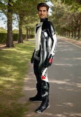 Men Latex Catsuits T-Age Style Biker Black White Racing