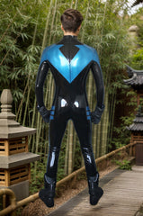 Men Latex Catsuits Nightwinger Back Zipper Superhero V-Stripe