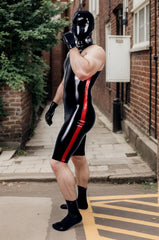 Men Latex Bodysuits Side-Striped Sleeveless Cycling Suit
