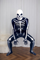 Men Latex Catsuits Halloween Fright Skeleton