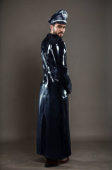 Man Latex Coats Military Style Full-Length Double-Breasted Long Trench
