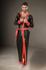 Men Latex Gowns Night Robe Ankle-Length Contrast Trim