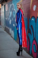 Women Latex Catsuits Blue Super Girl Cosplay