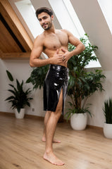 Men Latex Skirt Knee length Buckles Rivets