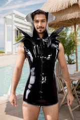Men Latex Jacket 'Spikey' High Collar Sleeveless Tunic Shirt