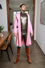 Men Pink Latex Gowns Coat Lightweight Outerwear