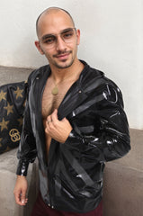 Man Latex Jacket 'Britannia' Cross Hoodie