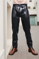 Men Black Latex Pants Sailor-Front