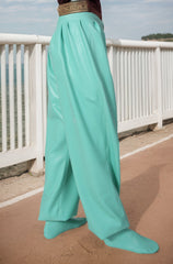 Men Green Latex Pants Harem with Attached Socks