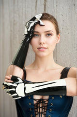 Women Latex Gloves Skeletal Pattern  Skeleton Arm Gauntlets Gothic Fetishwear