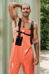 Men Orange Latex Dungarees Firefighter Off Duty Dungarees