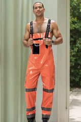 Men Orange Latex Dungarees Firefighter Off Duty Dungarees