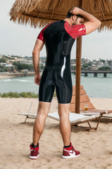 Men Latex Bodysuits Raglan Sleeved Black