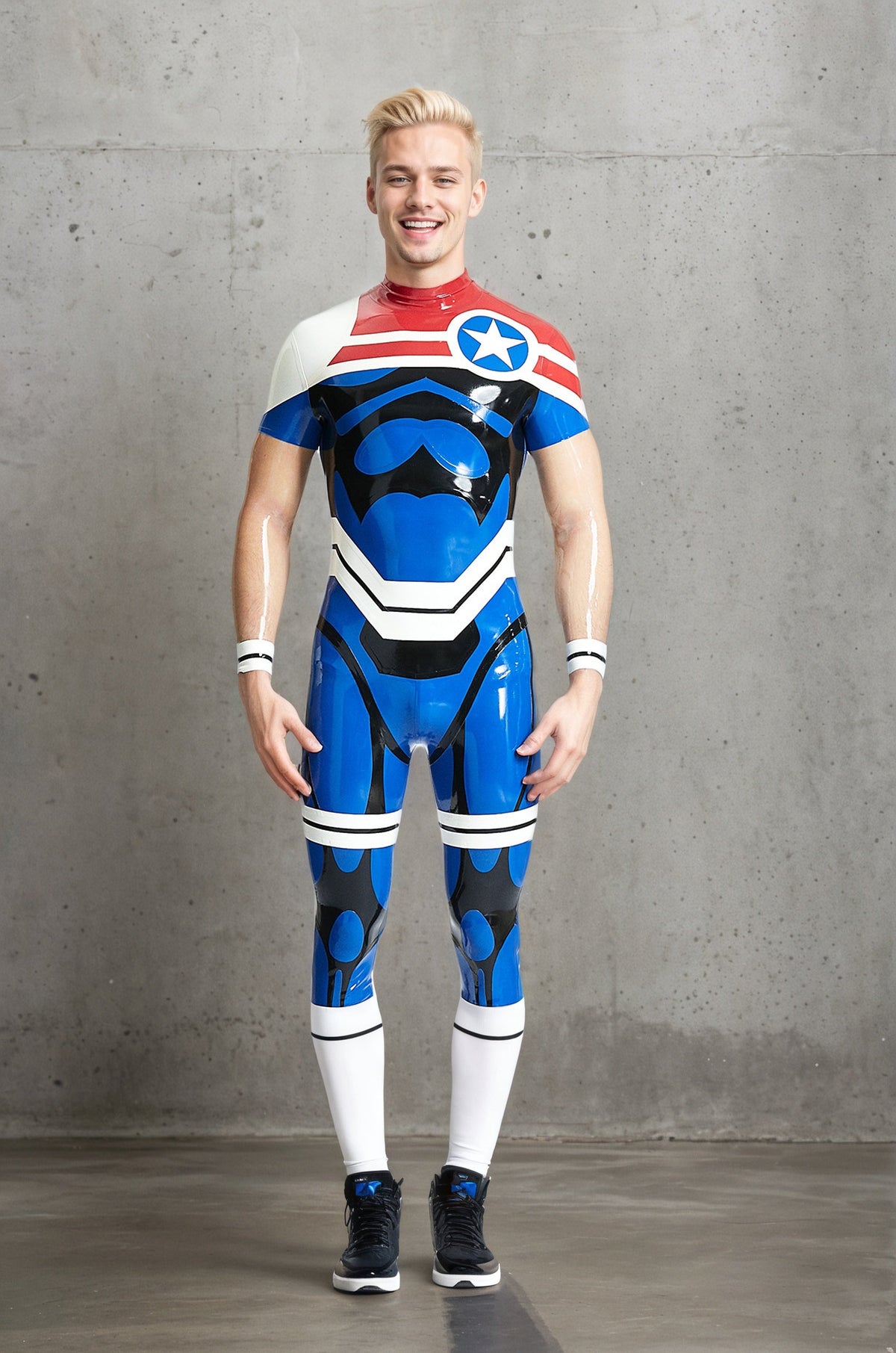Men Latex Catsuits Captain of the Stars Back Zip Superhero Costume