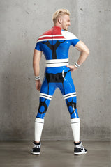 Men Latex Catsuits Captain of the Stars Back Zip Superhero Costume