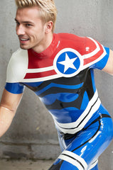 Men Latex Catsuits Captain of the Stars Back Zip Superhero Costume