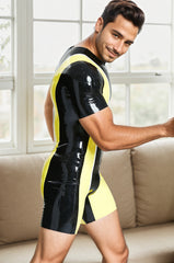 Men Latex Bodysuits Tricolor Short  Sleeved Surfsuit
