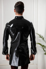 Men Latex Jackets & Coats Retro Victorian Pirate Metal Buttons Black Cool