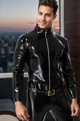 Men Latex Jackets Front Zip Motorcycle Biker Boy