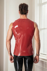 Men Latex Tops & Vests Double  Breasted Formal Waistcoat V  neck Tough Guy Red Waistcoat