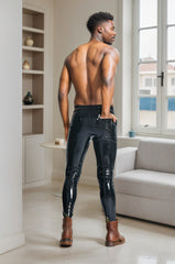 Men Latex Leggings Basic Slim Cut Stretch Jeans Black Minimalist