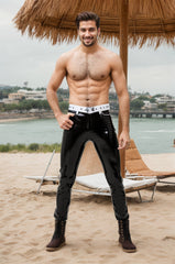 Men Latex Pants Stripes Classic Black