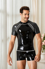 Men Latex Tops Mal 'Grecian' Pattern Raglan-Sleeved Contrast Stripe