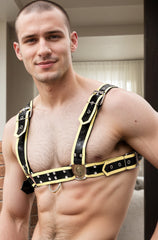 Men Latex Braces Buckle Strap Top Bold Fetish Fashion
